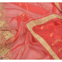 Load image into Gallery viewer, Sanskriti Vintage Heavy Dupatta Organza Red Hand Beaded Peacock Zardozi Stole
