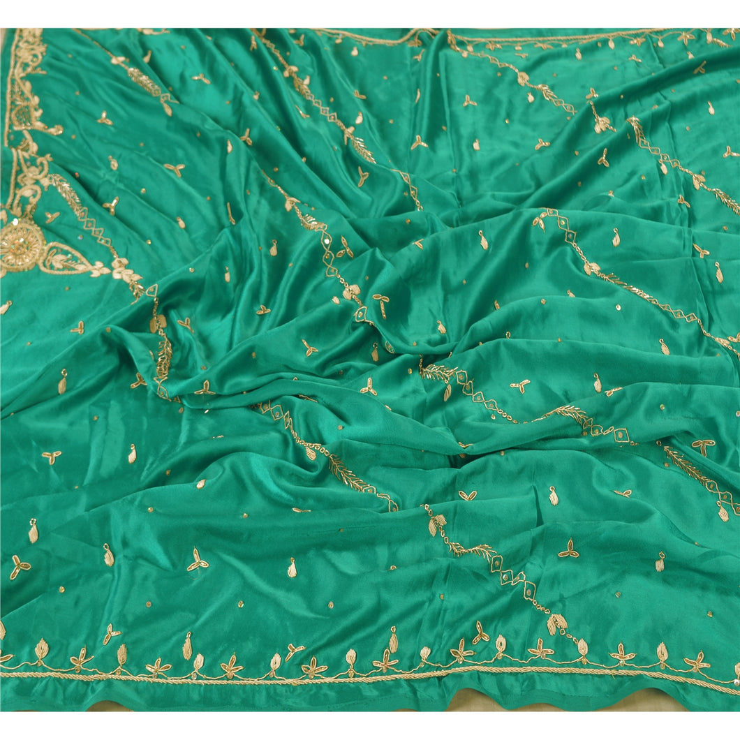Sanskriti Vintage Heavy Dupatta Pure Satin Silk Green Hand Beaded Zardozi Stole