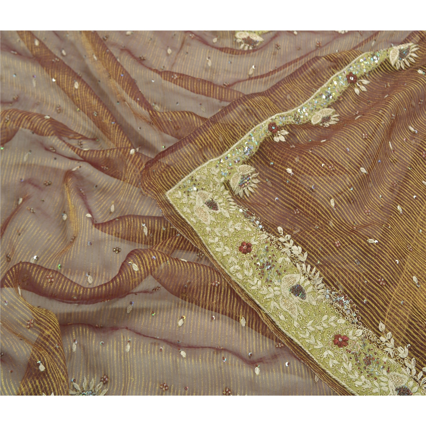 Sanskriti Vintage Art Silk Dark Red Dupatta Hand Embroderd Zardozi Sequins Woven Party Stole Create Dresses, Kaftan, Skirt, Tops, Projects