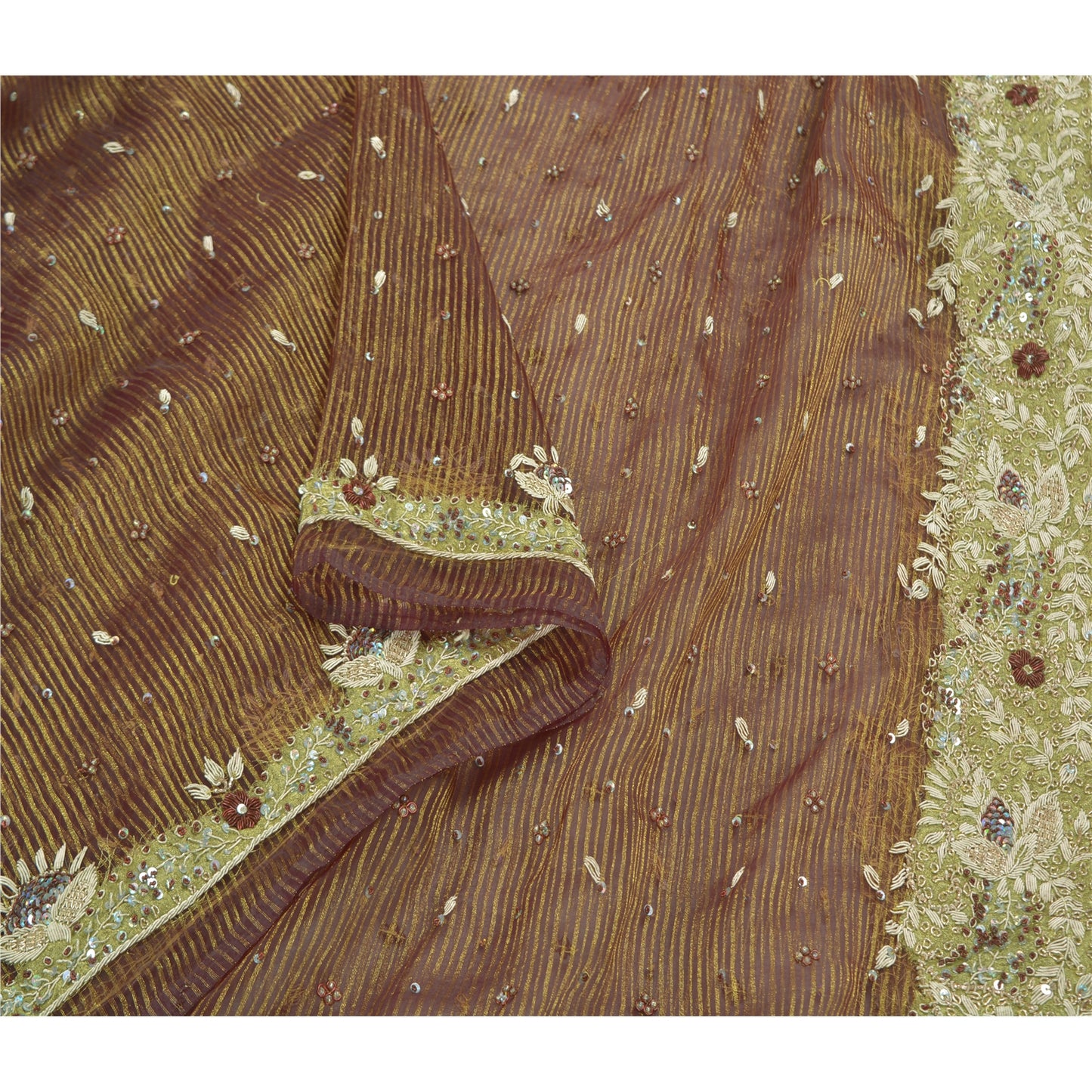 Sanskriti Vintage Art Silk Dark Red Dupatta Hand Embroderd Zardozi Sequins Woven Party Stole Create Dresses, Kaftan, Skirt, Tops, Projects