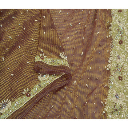 Sanskriti Vintage Art Silk Dark Red Dupatta Hand Embroderd Zardozi Sequins Woven Party Stole Create Dresses, Kaftan, Skirt, Tops, Projects