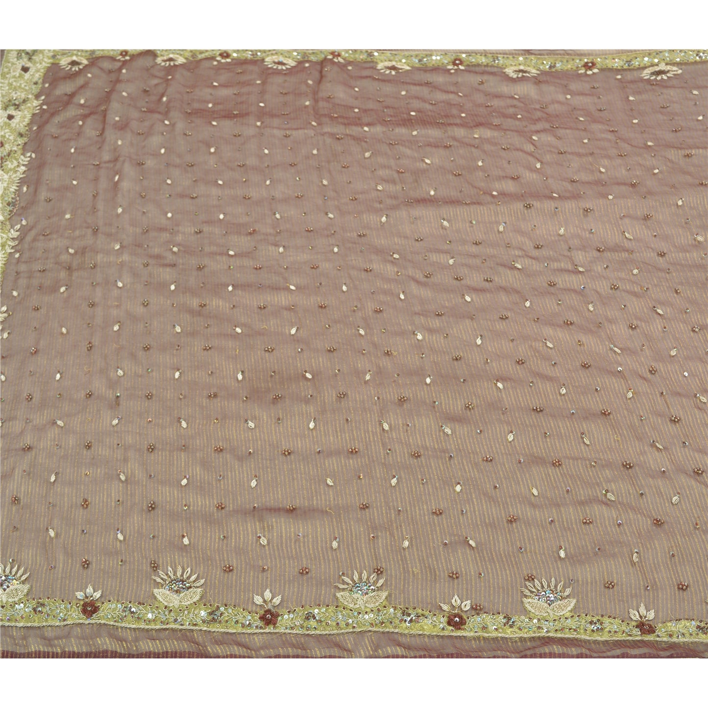 Sanskriti Vintage Art Silk Dark Red Dupatta Hand Embroderd Zardozi Sequins Woven Party Stole Create Dresses, Kaftan, Skirt, Tops, Projects
