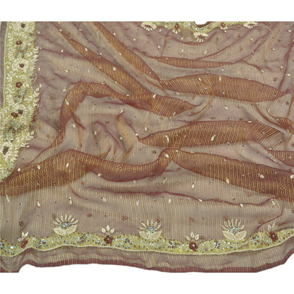Sanskriti Vintage Art Silk Dark Red Dupatta Hand Embroderd Zardozi Sequins Woven Party Stole Create Dresses, Kaftan, Skirt, Tops, Projects