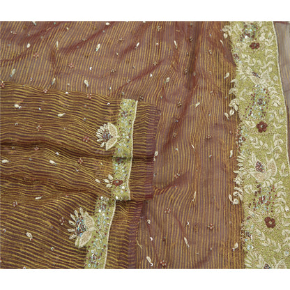 Sanskriti Vintage Art Silk Dark Red Dupatta Hand Embroderd Zardozi Sequins Woven Party Stole Create Dresses, Kaftan, Skirt, Tops, Projects