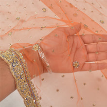 Load image into Gallery viewer, Sanskriti Vintage Heavy Dupatta Net Mesh Orange Hand Beaded Zardozi Work Stole

