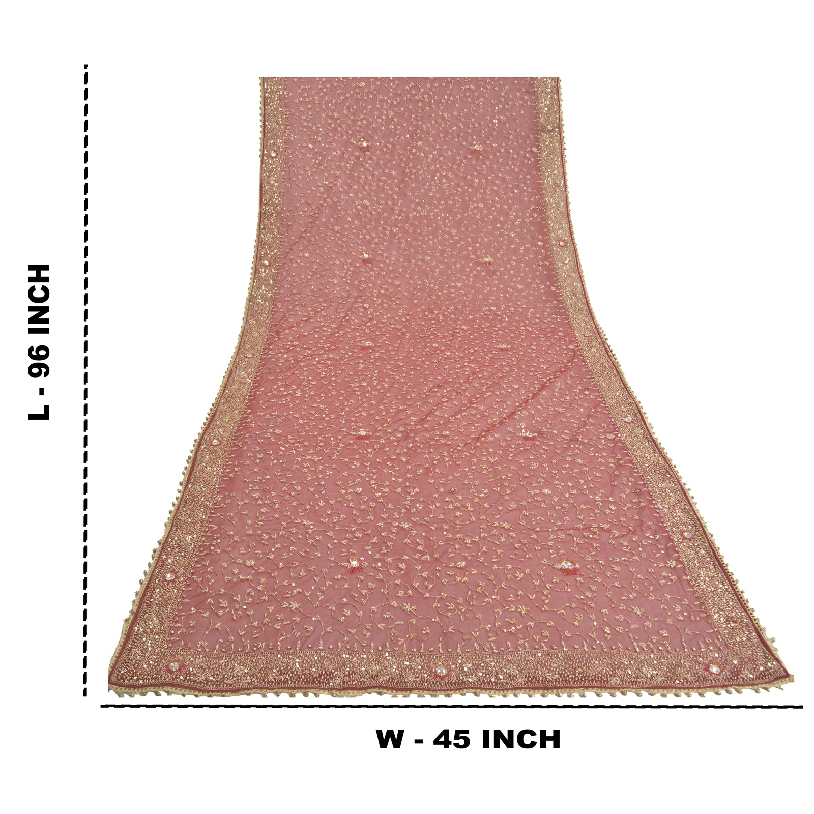 Sanskriti Vintage Dupatta Net Mesh Dark Red Hand Beaded Zardozi Wrap Stole Used Neckscarf Long Headscarf Handmade Ethnic Wrap For Women