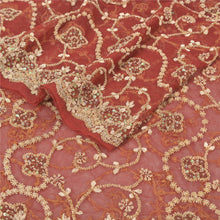 Load image into Gallery viewer, Sanskriti Vintage Heavy Dupatta Net Mesh Dark Red Hand Beaded Zardozi Stole
