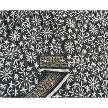 Load image into Gallery viewer, Sanskriti Vintage Heavy Dupatta Cotton Silk Black Hand Beaded Phulkari Stole
