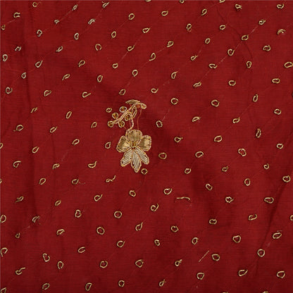 Sanskriti Vintage Dark Red Heavy Dupatta Pure Chiffon Silk Hand Embroidered Veil