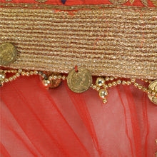 Load image into Gallery viewer, Sanskriti Vintage Dupatta Net Mesh Red Hand Beaded Wrap Wedding Zardozi Stole
