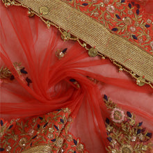 Load image into Gallery viewer, Sanskriti Vintage Dupatta Net Mesh Red Hand Beaded Wrap Wedding Zardozi Stole
