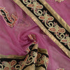 Sanskriti Vintage Dupatta Net Mesh Pink Hand Beaded Wrap Party Unique Stole