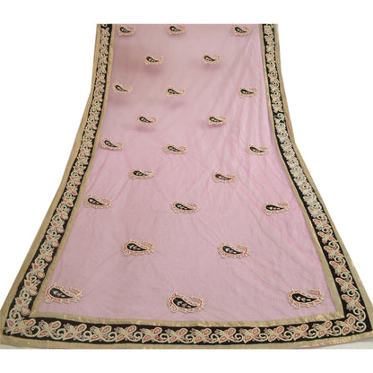 Sanskriti Vintage Dupatta Net Mesh Pink Hand Beaded Wrap Party Unique Stole