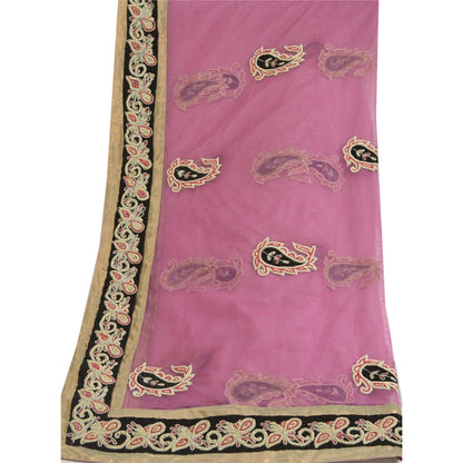 Sanskriti Vintage Dupatta Net Mesh Pink Hand Beaded Wrap Party Unique Stole