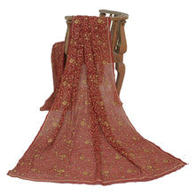 Load image into Gallery viewer, Sanskriti Vintage Dark Red Long Dupatta Stole Pure Chiffon Hand Embroidered Veil
