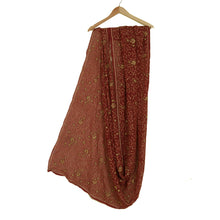 Load image into Gallery viewer, Sanskriti Vintage Dark Red Long Dupatta Stole Pure Chiffon Hand Embroidered Veil
