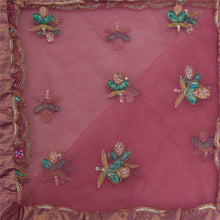 Load image into Gallery viewer, Sanskriti Vintage Heavy Dupatta Net Mesh Pink Hand Beaded Rhinestones Stole
