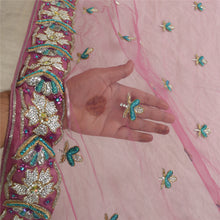 Load image into Gallery viewer, Sanskriti Vintage Heavy Dupatta Net Mesh Pink Hand Beaded Rhinestones Stole
