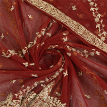 Load image into Gallery viewer, Sanskriti Vintage Party Dupatta Net Mesh Dark Red Hand Beaded Zardozi Stole
