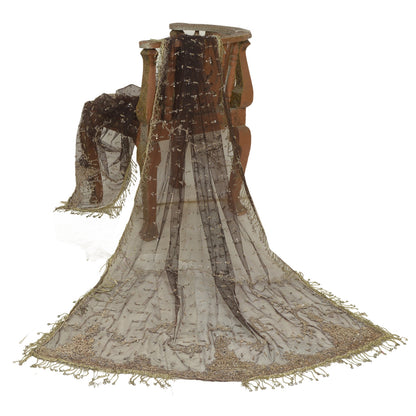 Sanskriti Vintage Black Long Dupatta Stole Net Mesh Veil Hand Beaded Scarves
