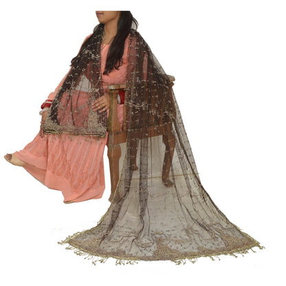 Sanskriti Vintage Black Long Dupatta Stole Net Mesh Veil Hand Beaded Scarves