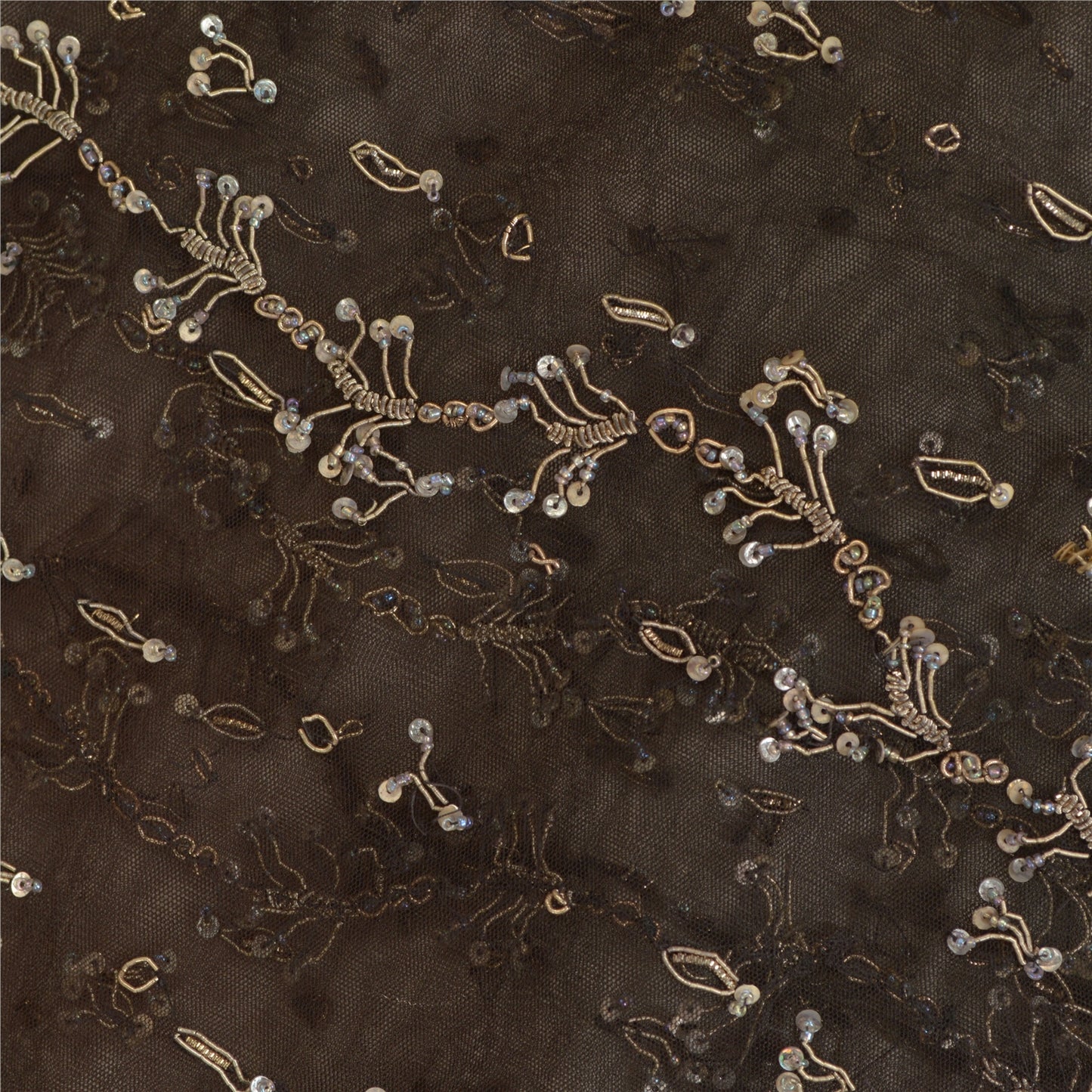 Sanskriti Vintage Black Long Dupatta Stole Net Mesh Veil Hand Beaded Scarves