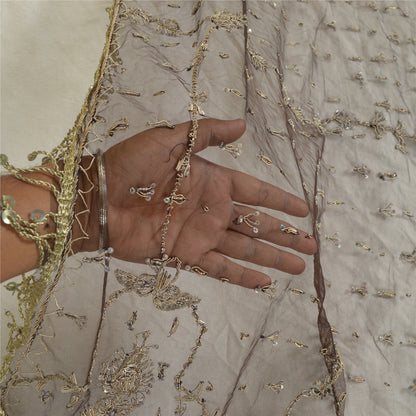 Sanskriti Vintage Black Long Dupatta Stole Net Mesh Veil Hand Beaded Scarves