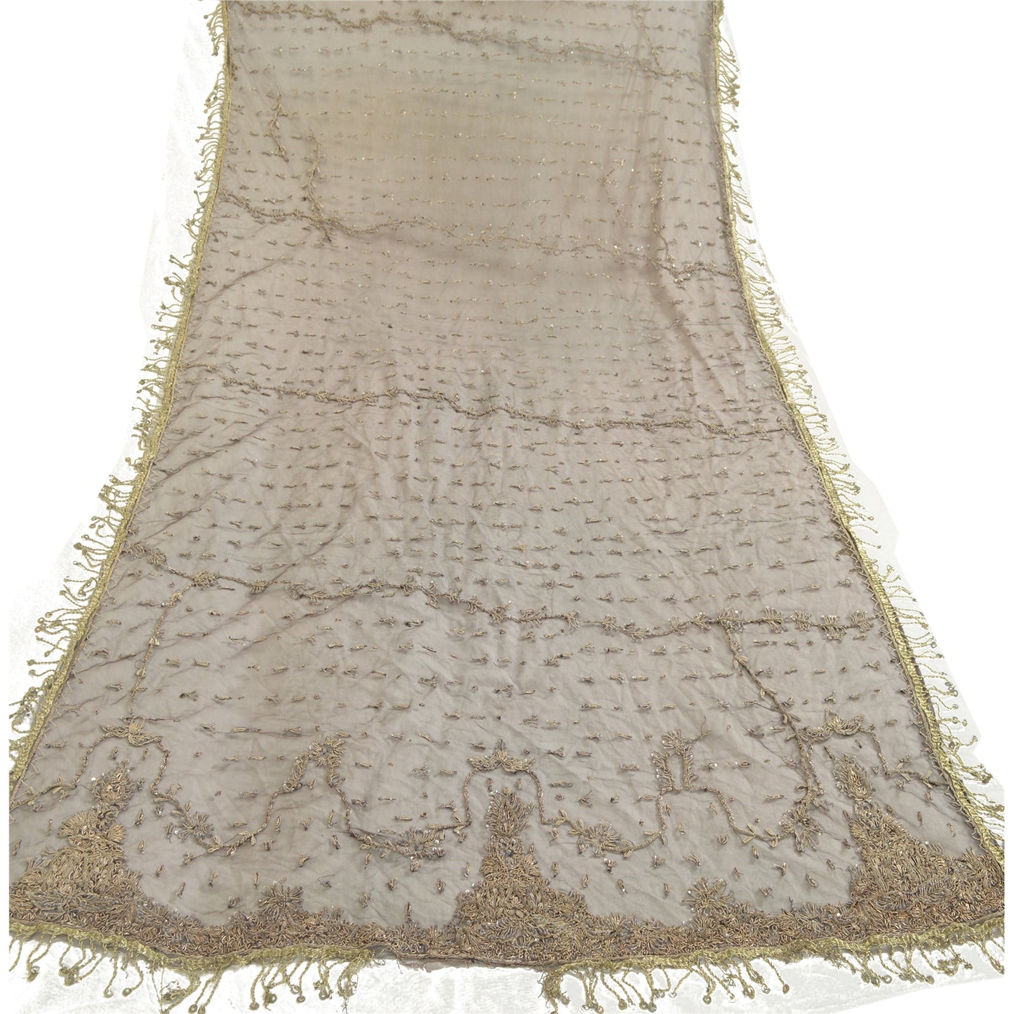 Sanskriti Vintage Black Long Dupatta Stole Net Mesh Veil Hand Beaded Scarves