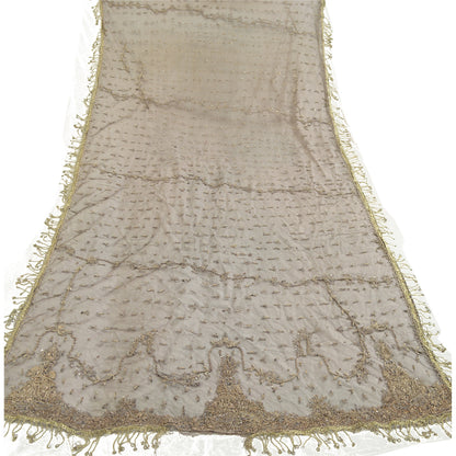 Sanskriti Vintage Black Long Dupatta Stole Net Mesh Veil Hand Beaded Scarves