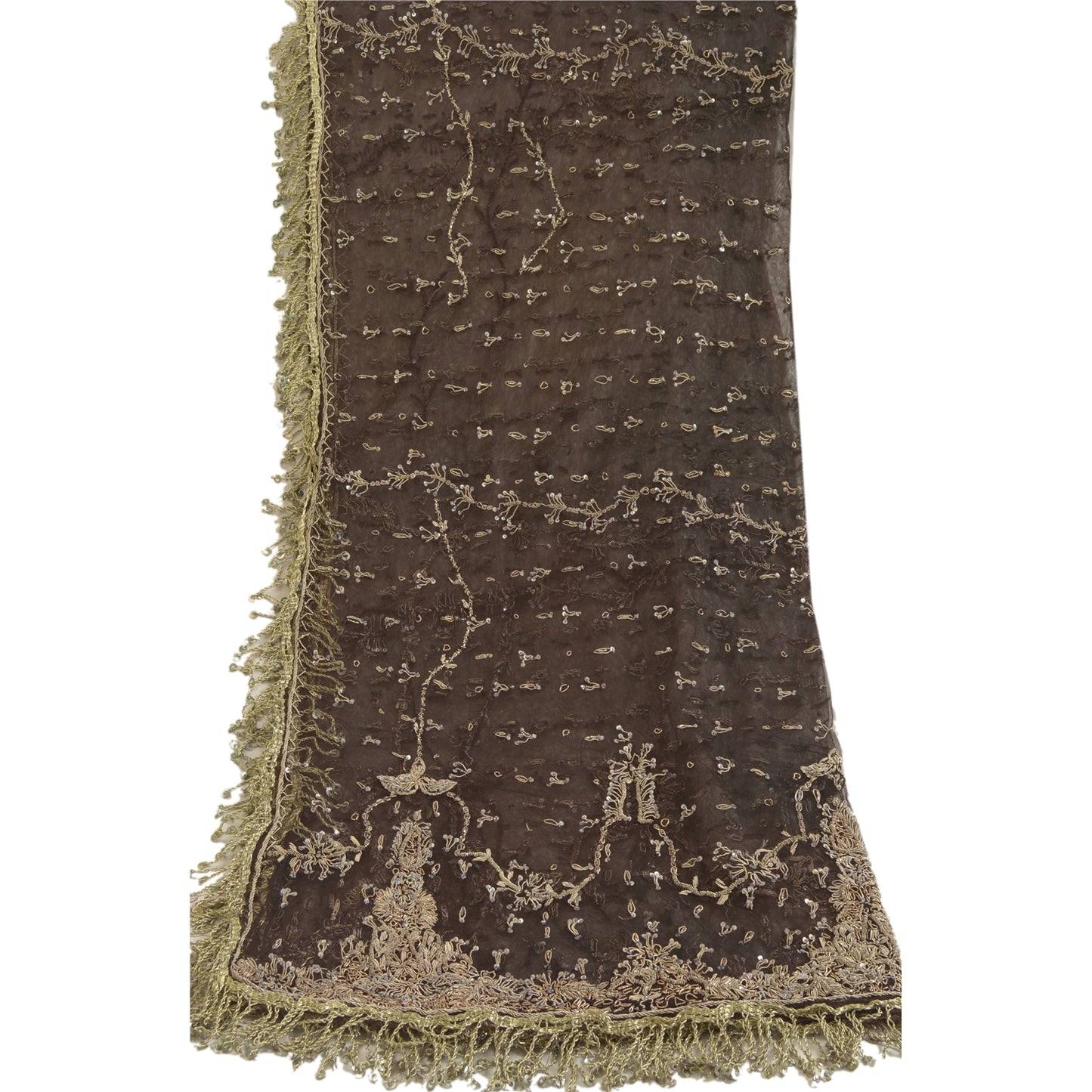 Sanskriti Vintage Black Long Dupatta Stole Net Mesh Veil Hand Beaded Scarves