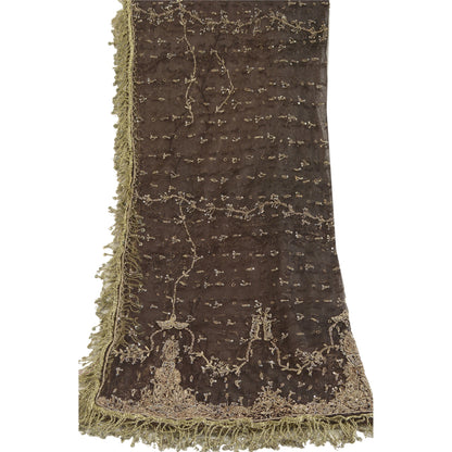 Sanskriti Vintage Black Long Dupatta Stole Net Mesh Veil Hand Beaded Scarves