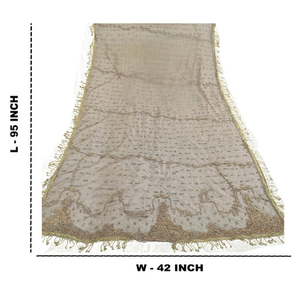 Sanskriti Vintage Black Long Dupatta Stole Net Mesh Veil Hand Beaded Scarves