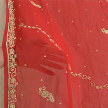 Load image into Gallery viewer, Sanskriti Vintage Long Dupatta Stole Georgette Red Hand Beaded Zardozi Scarves
