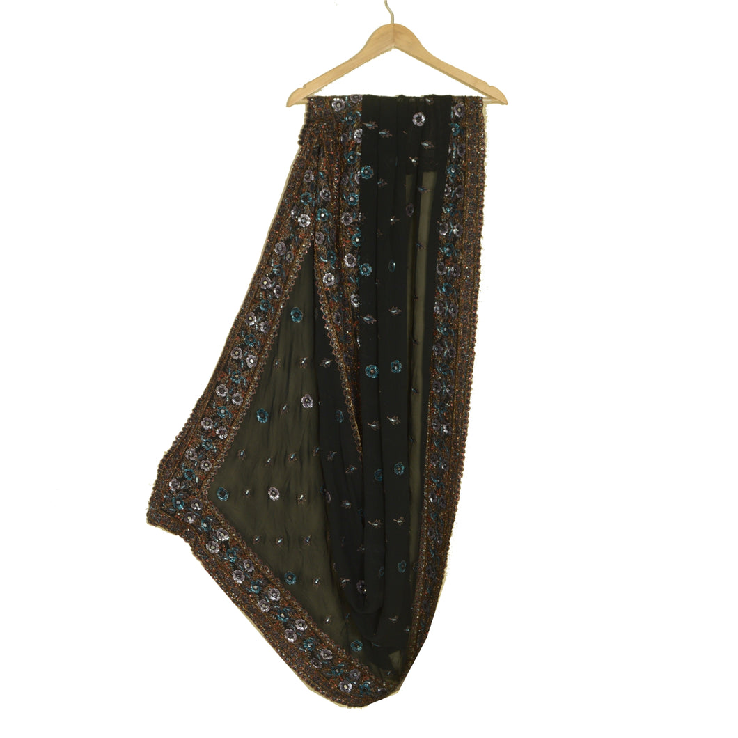 Sanskriti Vintage Black Long Dupatta/Stole Pure Georgette Silk Hand Beaded Veil