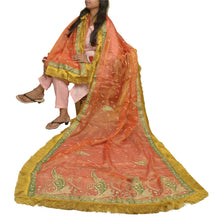 Load image into Gallery viewer, Sanskriti Vintage Wedding Dupatta Tissue Orange Hand Beaded Zardozi Stole
