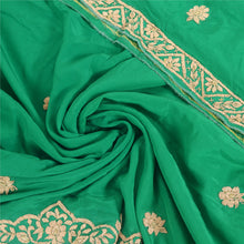 Load image into Gallery viewer, Sanskriti Vintage Long Green Dupatta/Stole Pure Crepe Silk Hand Embroidered Veil
