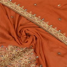 Load image into Gallery viewer, Sanskriti Vintage Orange Dupatta 100% Pure Georgette Silk Hand Beaded Stole
