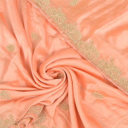 Sanskriti Vintage Peach Dupatta Pure Satin Silk Hand Embroidered Wrap Stole