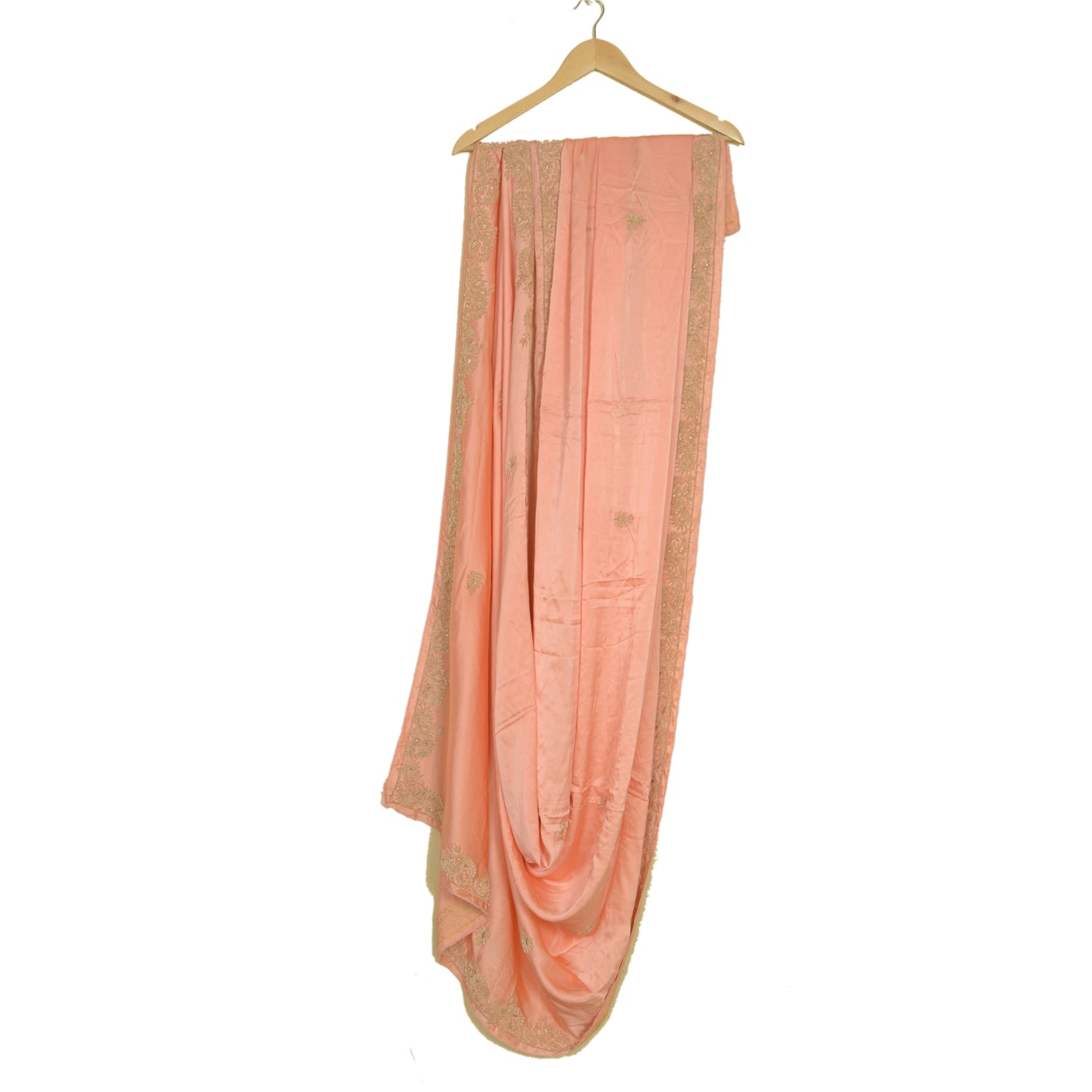 Sanskriti Vintage Peach Dupatta Pure Satin Silk Hand Embroidered Wrap Stole