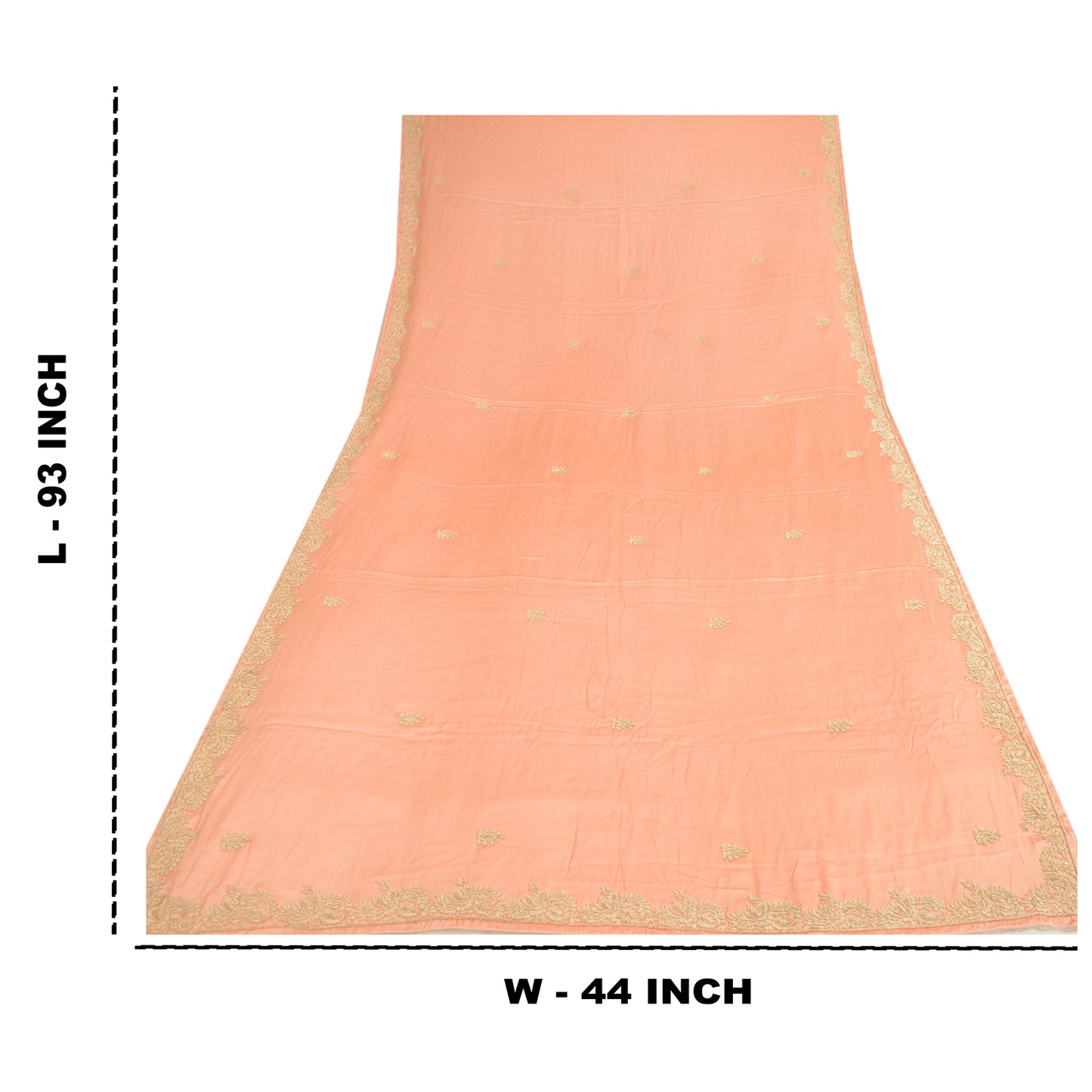 Sanskriti Vintage Peach Dupatta Pure Satin Silk Hand Embroidered Wrap Stole