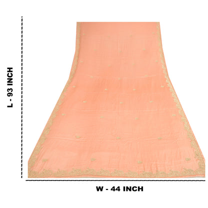 Sanskriti Vintage Peach Dupatta Pure Satin Silk Hand Embroidered Wrap Stole