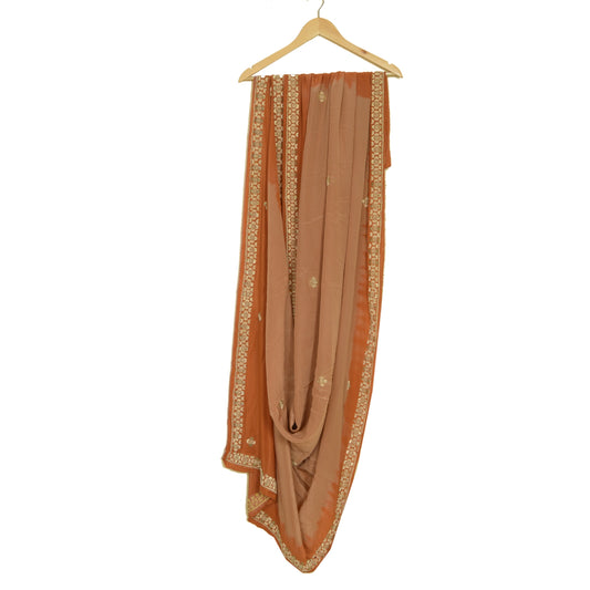 Sanskriti Vintage Orange/Peach Dupatta Pure Crepe Silk Hand Beaded Wrap Stole