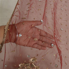 Load image into Gallery viewer, Sanskriti Vintage Long Dupatta Net Mesh Dark Red Hand Beaded Zari Wrap Stole
