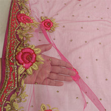 Load image into Gallery viewer, Sanskriti Vintage Magenta Long Dupatta Stole Net Mesh Hand Beaded Scarves
