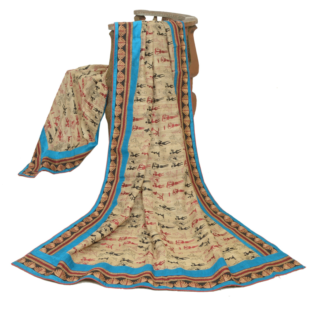Sanskriti Vintage Dupatta Ivory Long Stole Pure Handloom Silk Embroidered Veil