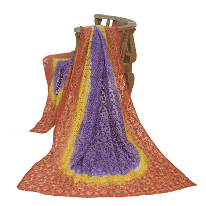 Sanskriti Vintage Multicolor Long Dupatta Stole Net Mesh Hand Beaded Woven