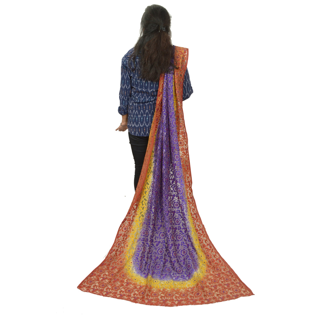 Sanskriti Vintage Multicolor Long Dupatta Stole Net Mesh Hand Beaded Woven