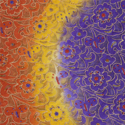 Sanskriti Vintage Multicolor Long Dupatta Stole Net Mesh Hand Beaded Woven