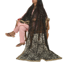 Load image into Gallery viewer, Sanskriti Vintage Black Long Dupatta Stole Net Mesh Veil Hand Beaded Scarves
