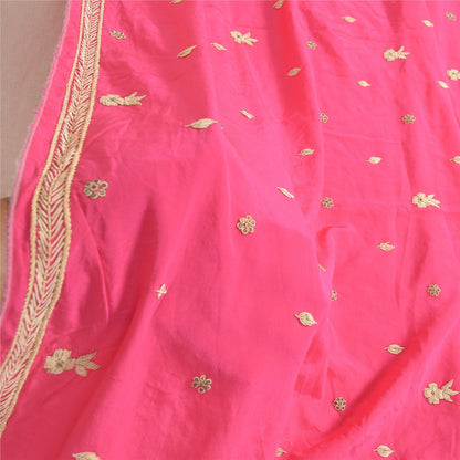 Sanskriti Vintage Hot Pink Dupatta 100% Pure Crepe Silk Hand Beaded Wrap Stole